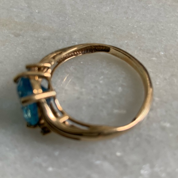 2.25 ct oval 💎 blue topaz w diamonds gold ring - Picture 15 of 15